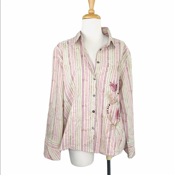 J. Jill Tops - J. Jill Cotton VNTG Button Down Embroidered Shirt